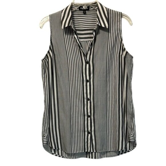 Express Gray & White Striped Sleeveless Button Down Shirt, Women’s Small - Picture 1 of 6